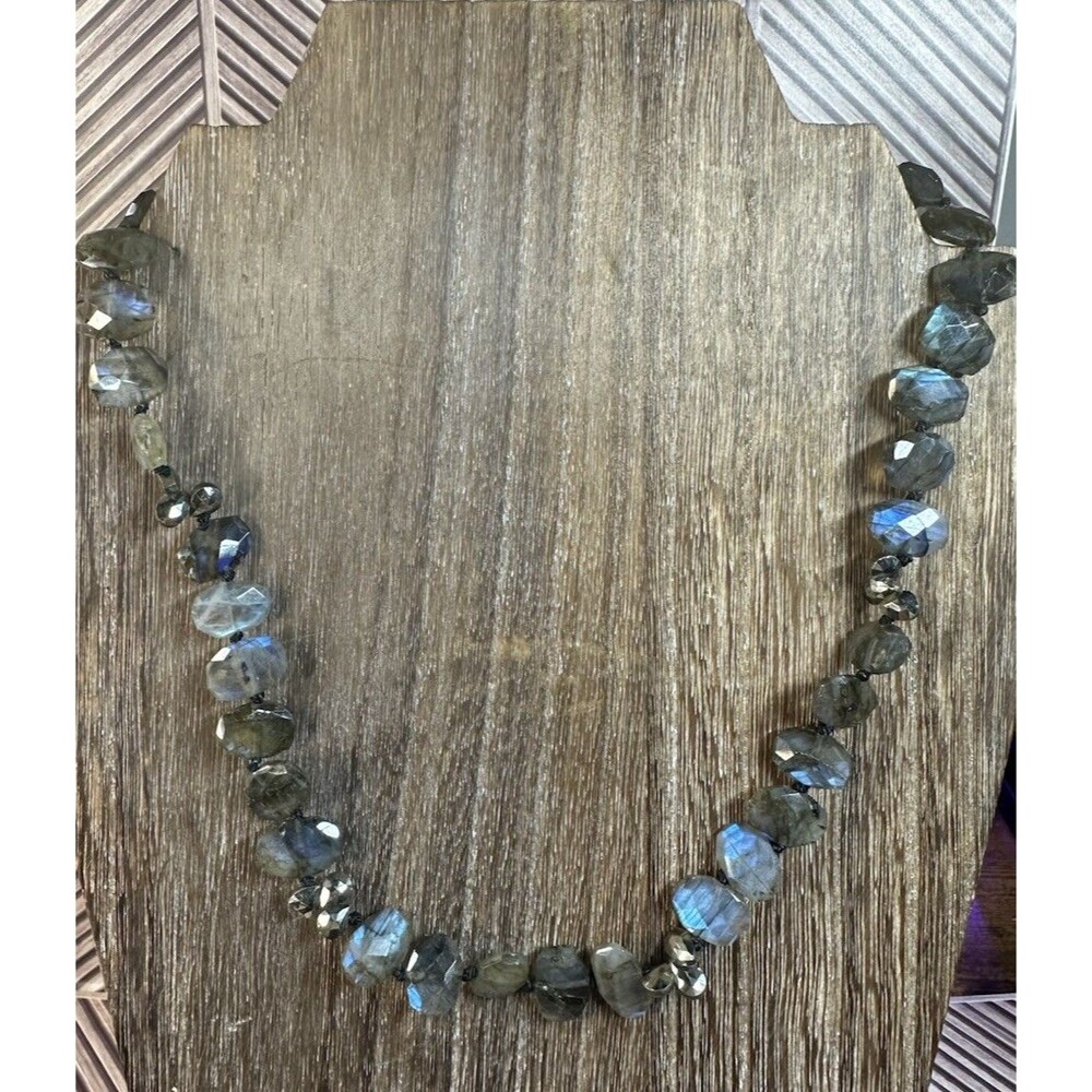 Handmade Sterling Silver Faceted 15MM Beaded Labradorite Knotted Necklace 18”